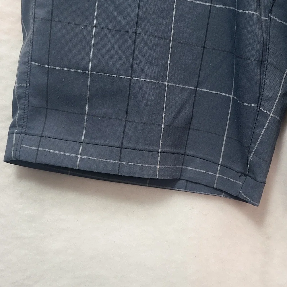Under Armour Mens Navy Blue Windowpane Check‎ Herringbone Golf Shorts 32